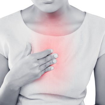 woman having pain in neck and chest